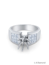 14K White Gold Diamond Princess Cut Multi-Layer Semi-Mount Promise Ring (1.00 ct)